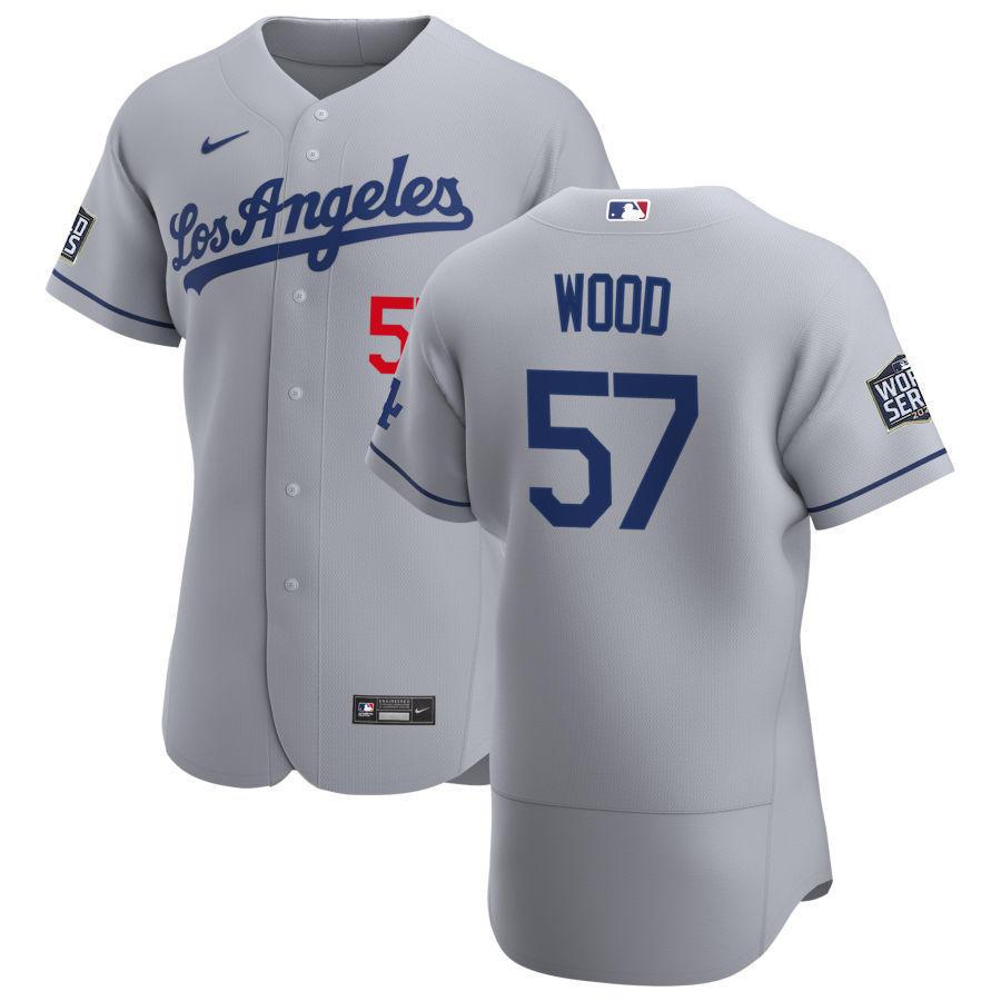 Los Angeles Dodgers #57 Alex Wood Men Nike Gray Road 2020 World Series Champions Authentic Team MLB Jersey->los angeles dodgers->MLB Jersey